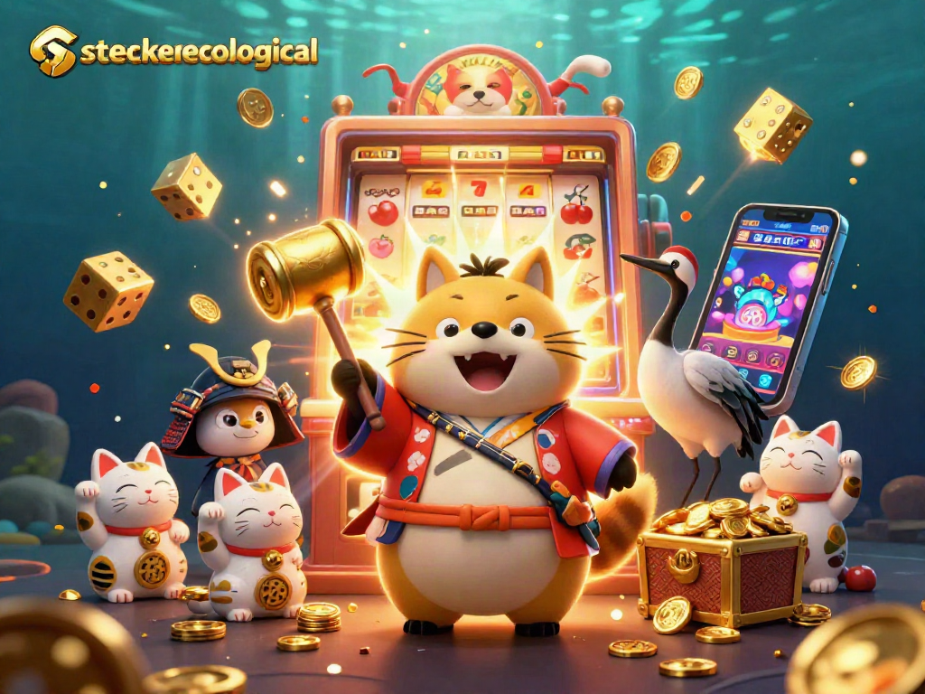 Experience the vibrant stoeckerecological themed casino scene with lively characters and dynamic gambling elements.