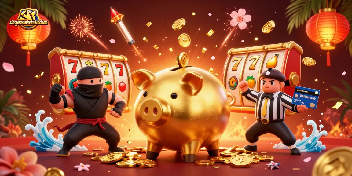 Sissy's Southern Kitchen invigorates the slots scene with a joyful 3D piggy bank sumo wrestler amidst golden coins and vibrant casino elements.