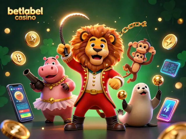 Experience the vibrant world of betlabel casino with a 3D illustration featuring lively characters and crypto elements.